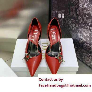 Dior Heel 8.5cm Chain and Star Pointed Toe Pumps Red 2023