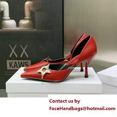 Dior Heel 8.5cm Chain and Star Pointed Toe Pumps Red 2023