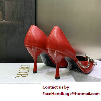 Dior Heel 8.5cm Chain and Star Pointed Toe Pumps Red 2023