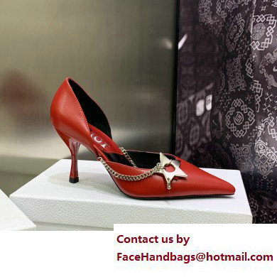 Dior Heel 8.5cm Chain and Star Pointed Toe Pumps Red 2023