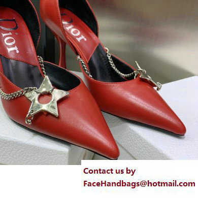 Dior Heel 8.5cm Chain and Star Pointed Toe Pumps Red 2023