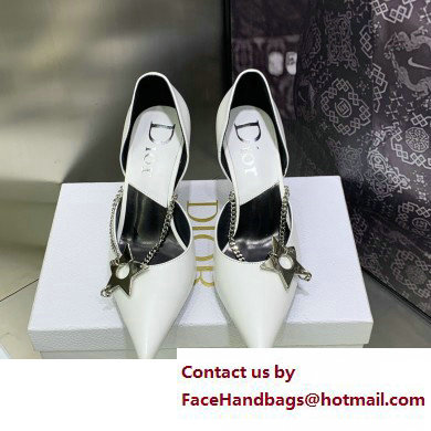 Dior Heel 8.5cm Chain and Star Pointed Toe Pumps White 2023