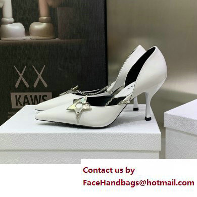 Dior Heel 8.5cm Chain and Star Pointed Toe Pumps White 2023