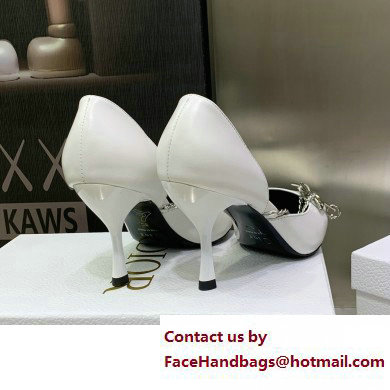 Dior Heel 8.5cm Chain and Star Pointed Toe Pumps White 2023