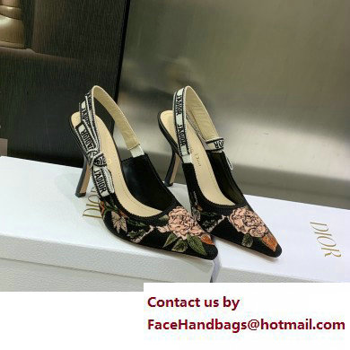 Dior Heel 9.5cm Black Multicolor Cotton with Dior Jardin Botanique Embroidery J'Adior Slingback Pump 2023