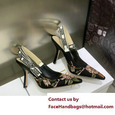 Dior Heel 9.5cm Black Multicolor Cotton with Dior Jardin Botanique Embroidery J'Adior Slingback Pump 2023