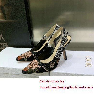 Dior Heel 9.5cm Black Multicolor Cotton with Dior Jardin Botanique Embroidery J'Adior Slingback Pump 2023