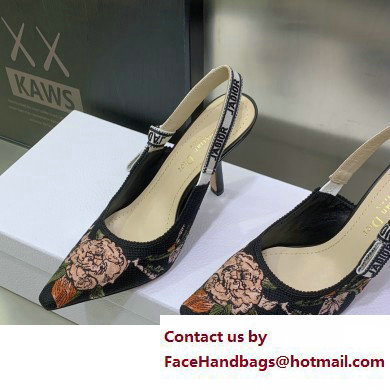 Dior Heel 9.5cm Black Multicolor Cotton with Dior Jardin Botanique Embroidery J'Adior Slingback Pump 2023