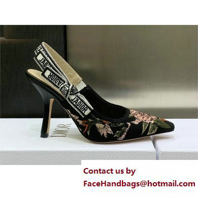 Dior Heel 9.5cm Black Multicolor Cotton with Dior Jardin Botanique Embroidery J'Adior Slingback Pump 2023