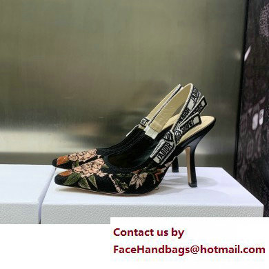 Dior Heel 9.5cm Black Multicolor Cotton with Dior Jardin Botanique Embroidery J'Adior Slingback Pump 2023