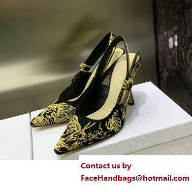 Dior Heel 9.5cm Black and Gold-Tone Velvet Embroidered J'Adior Slingback Pump 2023