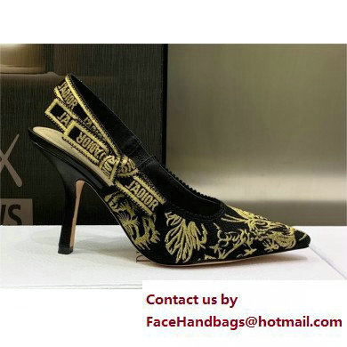 Dior Heel 9.5cm Black and Gold-Tone Velvet Embroidered J'Adior Slingback Pump 2023