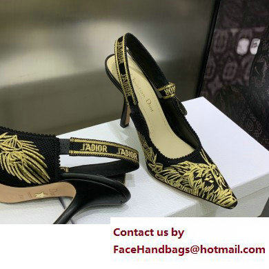 Dior Heel 9.5cm Black and Gold-Tone Velvet Embroidered J'Adior Slingback Pump 2023