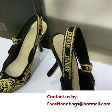 Dior Heel 9.5cm Black and Gold-Tone Velvet Embroidered J'Adior Slingback Pump 2023