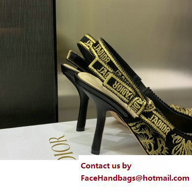 Dior Heel 9.5cm Black and Gold-Tone Velvet Embroidered J'Adior Slingback Pump 2023