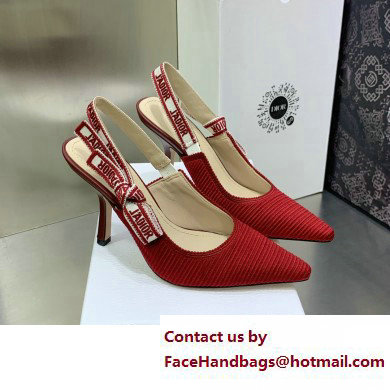 Dior Heel 9.5cm Cherry Red Embroidered Cotton J'Adior Slingback Pump 2023 - Click Image to Close