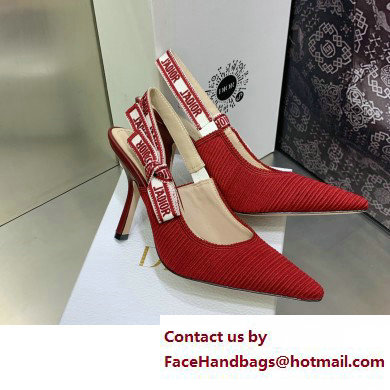 Dior Heel 9.5cm Cherry Red Embroidered Cotton J'Adior Slingback Pump 2023