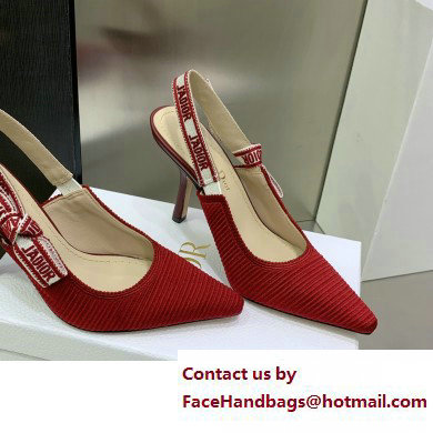 Dior Heel 9.5cm Cherry Red Embroidered Cotton J'Adior Slingback Pump 2023