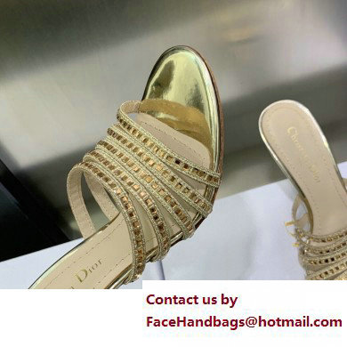 Dior Heel 9.5cm Gem Slides Gold in Cotton Metallic Thread Embroidery with Square Strass 2023