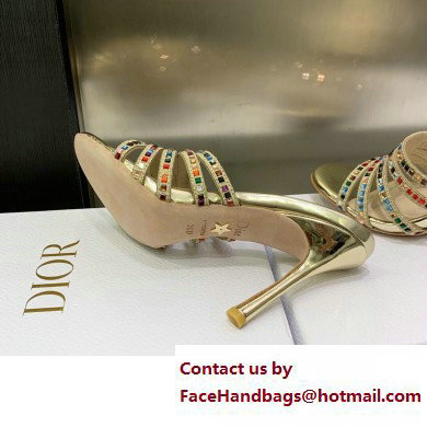 Dior Heel 9.5cm Gem Slides Multicolor in Cotton Metallic Thread Embroidery with Square Strass 2023