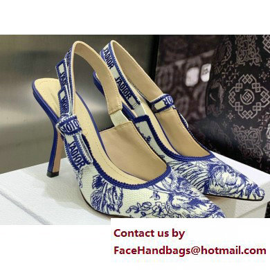 Dior Heel 9.5cm J'Adior Slingback Pumps in Blue Cotton Embroidered with Dior Jardin d'Hiver Motif 2023