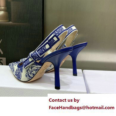 Dior Heel 9.5cm J'Adior Slingback Pumps in Blue Cotton Embroidered with Dior Jardin d'Hiver Motif 2023