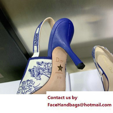 Dior Heel 9.5cm J'Adior Slingback Pumps in Blue Cotton Embroidered with Dior Jardin d'Hiver Motif 2023