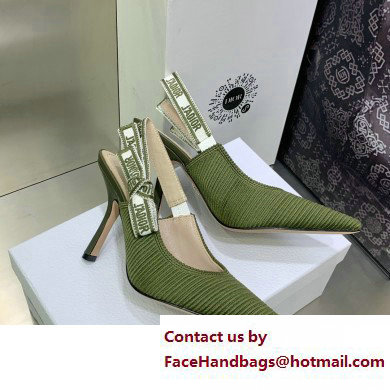 Dior Heel 9.5cm J'Adior Slingback Pumps in Green Embroidered Cotton 2023