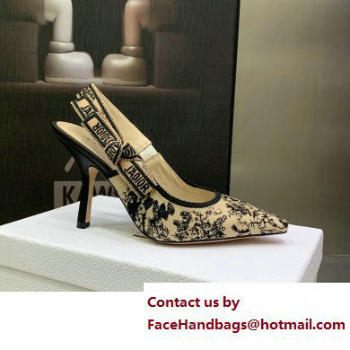 Dior Heel 9.5cm J'Adior Slingback Pumps in Hazelnut Toile de Jouy Embroidered Cotton 2023