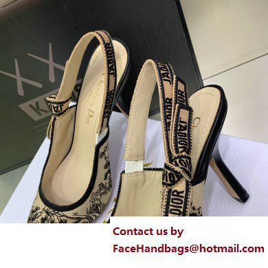 Dior Heel 9.5cm J'Adior Slingback Pumps in Hazelnut Toile de Jouy Embroidered Cotton 2023