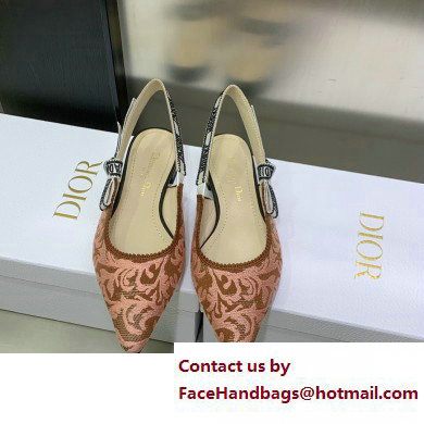 Dior J'Adior Slingback Ballerina Flats in Antique Pink Brocart Embroidered Cotton with Gold-Tone Metallic Thread 2023