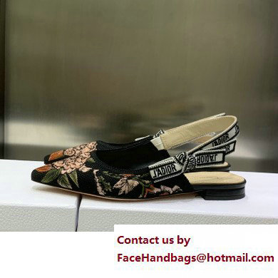 Dior J'Adior Slingback Ballerina Flats in Black Multicolor Cotton with Dior Jardin Botanique Embroidery 2023