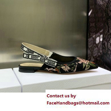 Dior J'Adior Slingback Ballerina Flats in Black Multicolor Cotton with Dior Jardin Botanique Embroidery 2023