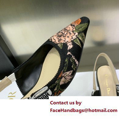 Dior J'Adior Slingback Ballerina Flats in Black Multicolor Cotton with Dior Jardin Botanique Embroidery 2023