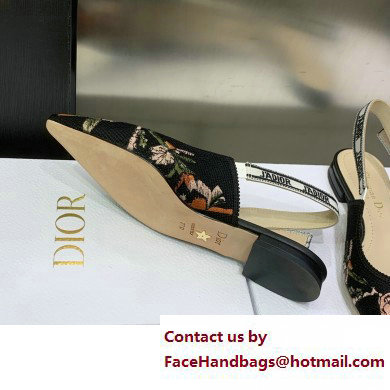 Dior J'Adior Slingback Ballerina Flats in Black Multicolor Cotton with Dior Jardin Botanique Embroidery 2023