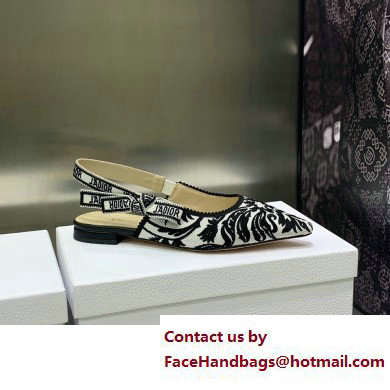 Dior J'Adior Slingback Ballerina Flats in Black/White Ornamental Embroidered Cotton 2023