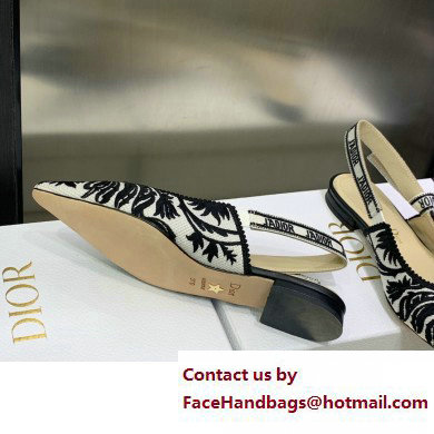 Dior J'Adior Slingback Ballerina Flats in Black/White Ornamental Embroidered Cotton 2023