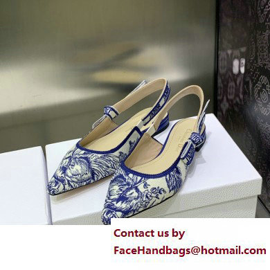 Dior J'Adior Slingback Ballerina Flats in Blue Cotton Embroidered with Dior Jardin d'Hiver Motif 2023