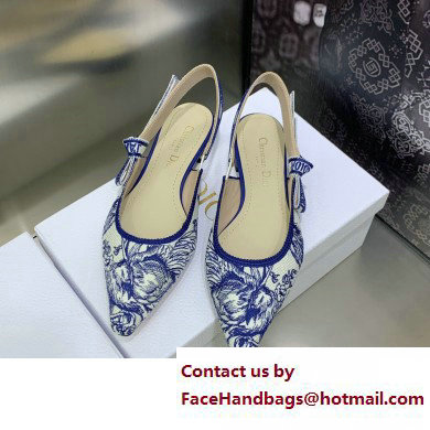 Dior J'Adior Slingback Ballerina Flats in Blue Cotton Embroidered with Dior Jardin d'Hiver Motif 2023