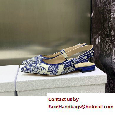 Dior J'Adior Slingback Ballerina Flats in Blue Cotton Embroidered with Dior Jardin d'Hiver Motif 2023