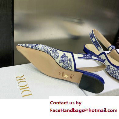 Dior J'Adior Slingback Ballerina Flats in Blue Cotton Embroidered with Dior Jardin d'Hiver Motif 2023