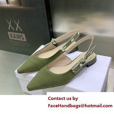 Dior J'Adior Slingback Ballerina Flats in Green Embroidered Cotton 2023