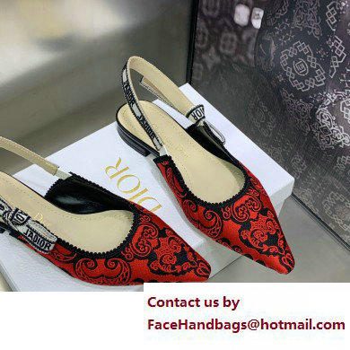 Dior J'Adior Slingback Ballerina Flats in Red/Black Bandana Embroidered Cotton 2023