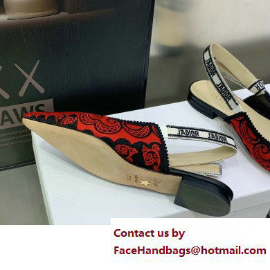 Dior J'Adior Slingback Ballerina Flats in Red/Black Bandana Embroidered Cotton 2023