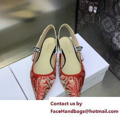 Dior J'Adior Slingback Ballerina Flats in Red Brocart Embroidered Cotton with Gold-Tone Metallic Thread 2023