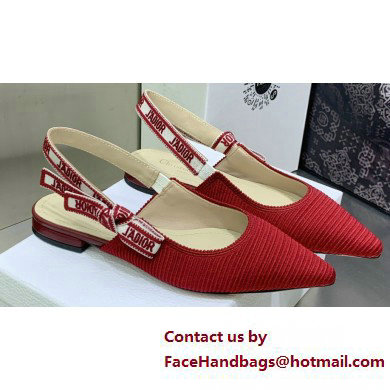 Dior J'Adior Slingback Ballerina Flats in Red Embroidered Cotton 2023 - Click Image to Close