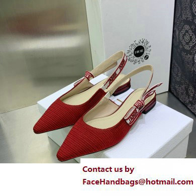 Dior J'Adior Slingback Ballerina Flats in Red Embroidered Cotton 2023