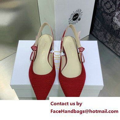 Dior J'Adior Slingback Ballerina Flats in Red Embroidered Cotton 2023