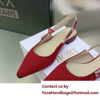 Dior J'Adior Slingback Ballerina Flats in Red Embroidered Cotton 2023