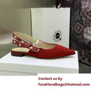 Dior J'Adior Slingback Ballerina Flats in Red Embroidered Cotton 2023